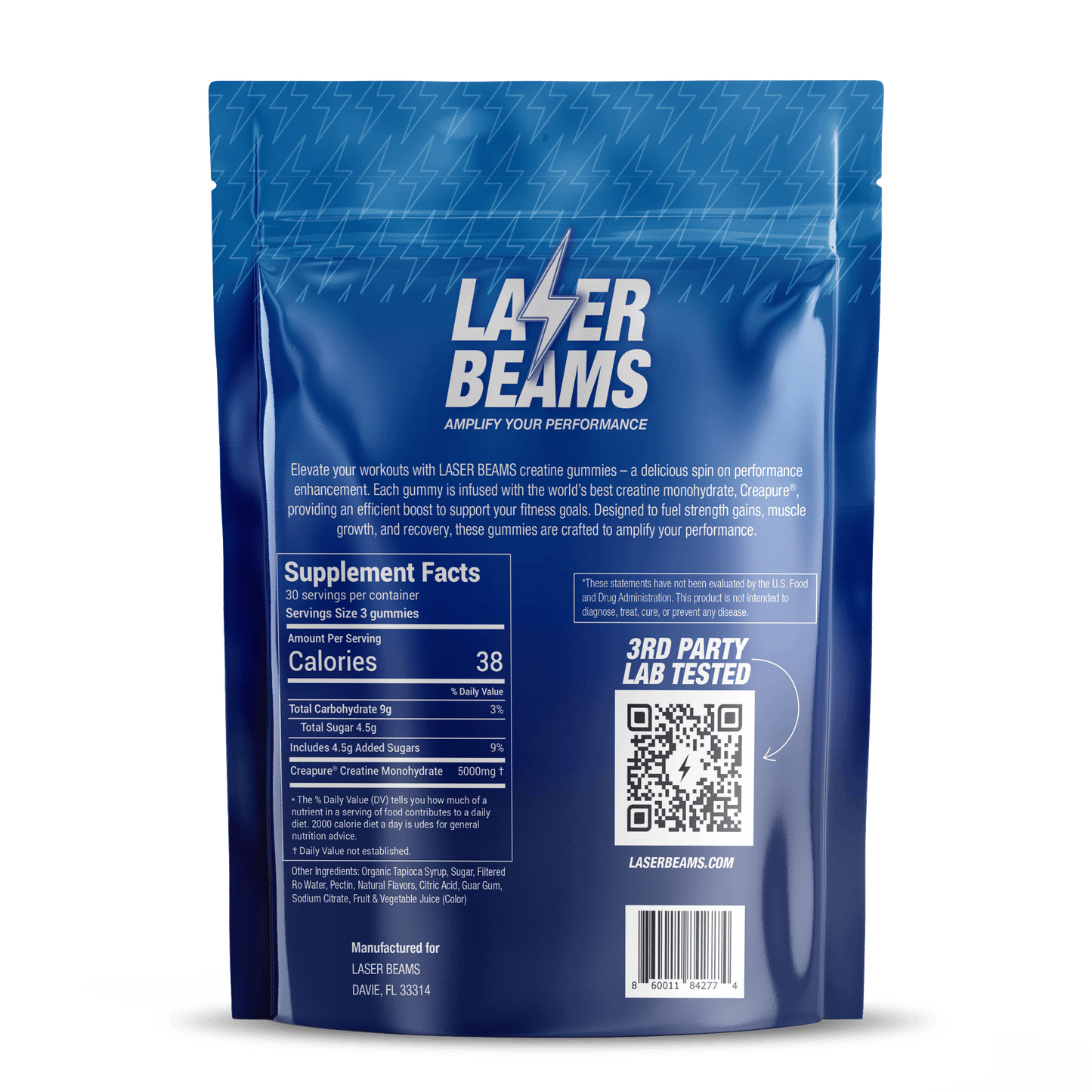 Laser Beams Gummies Blue Raspberry Creatine Gummies